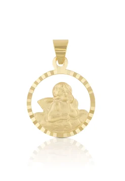 Engel Anhänger Gelbgold 750 Kreisform ausgeschnitten, 18x13mm