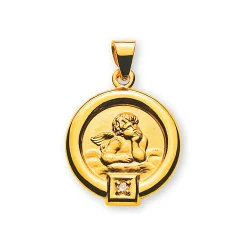 Engel Anhänger rund Gelbgold 750, 12mm Brillant 0.01.00ct.