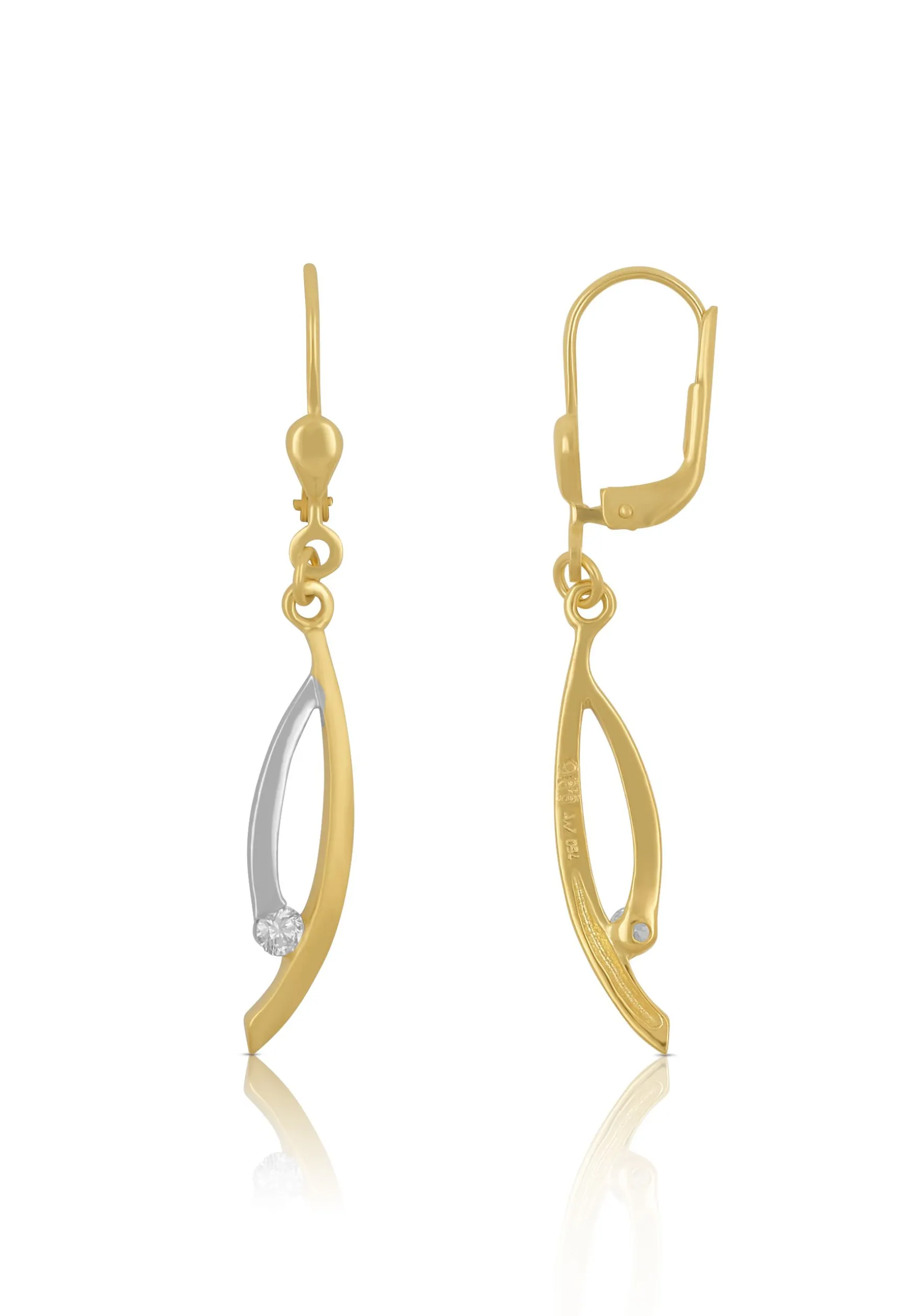 Ohrhänger Bicolor Gelb-/Weissgold 750 Diamant 0.12ct. 36x6mm