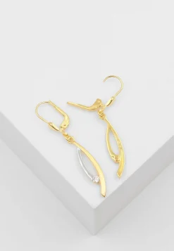 Ohrhänger Bicolor Gelb-/Weissgold 750 Diamant 0.12ct. 36x6mm