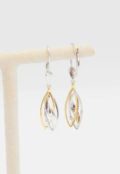 Ohrhänger Bicolor Gelb-/Weissgold 750 Diamant 0.02ct. 29x7mm