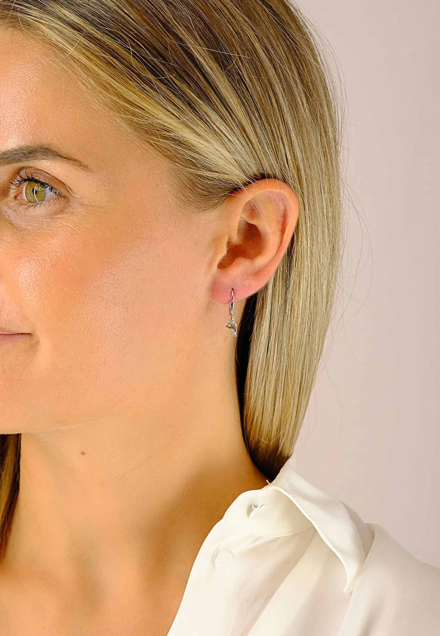 Ohrhänger Delphin Weissgold 750, 24x6mm