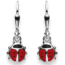 Ohrhänger mit Patentbrisuren Glückskäfer Silber 925, 21x7mm