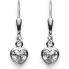 Ohrhänger mit Patentbrisuren Herz Silber 925 Zirkonia 23x6mm