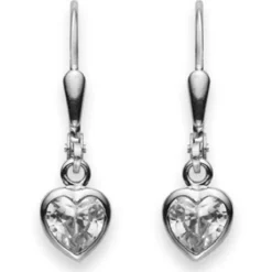 Ohrhänger mit Patentbrisuren Herz Silber 925 Zirkonia 23x6mm