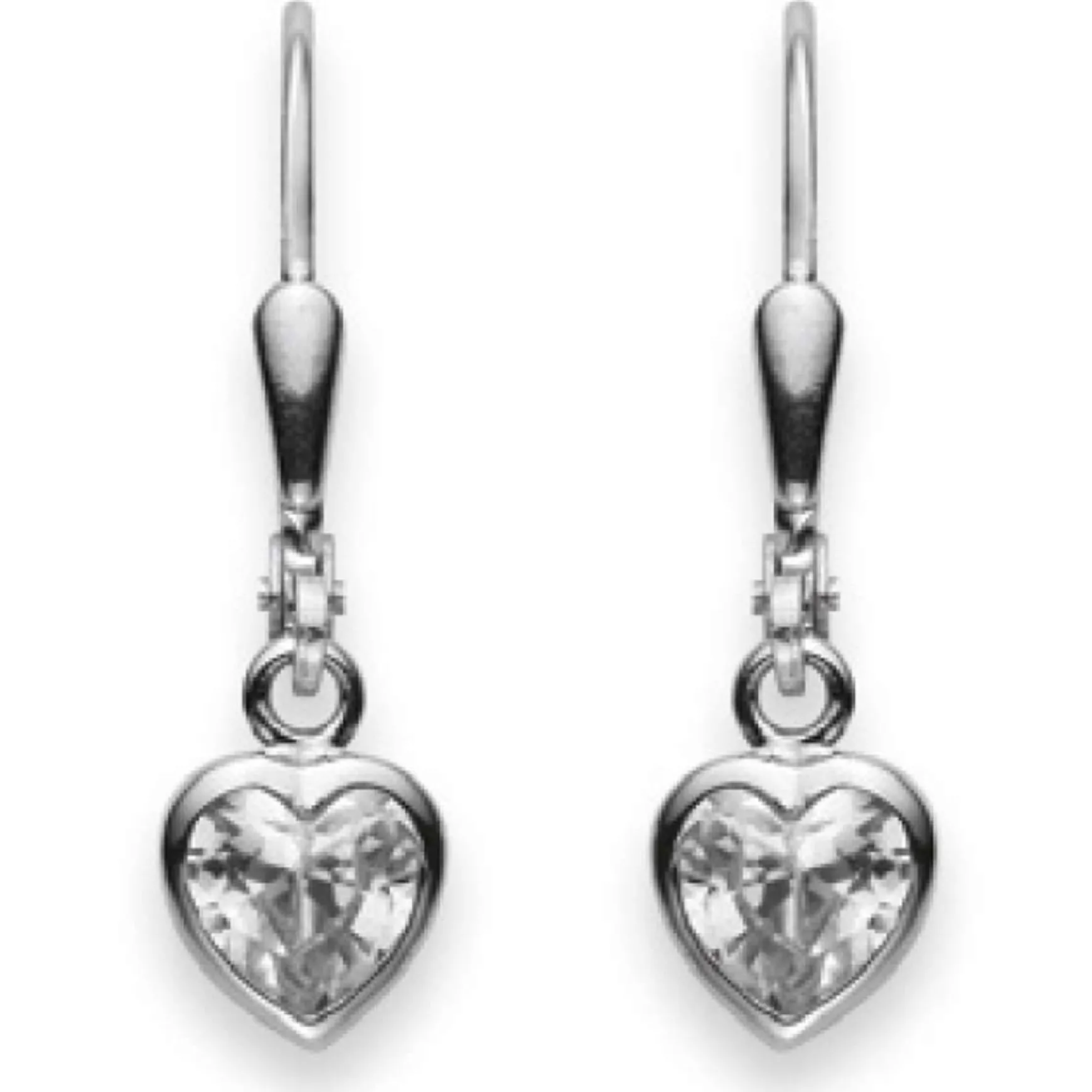 Ohrhänger mit Patentbrisuren Herz Silber 925 Zirkonia 23x6mm