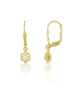 Ohrhänger mit Patentbrisuren Blume Gelbgold 750 Zirkonia 21x5mm