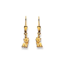 Ohrhänger mit Patentbrisuren Katze Gelbgold 750, 27x6mm