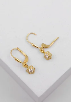 Ohrhänger mit Patentbrisuren Blume Gelbgold 750 Zirkonia 21x5mm