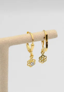 Ohrhänger mit Patentbrisuren Blume Gelbgold 750 Zirkonia 21x5mm