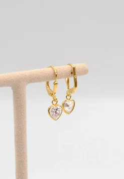 Ohrhänger mit Patentbrisuren Herz Gelbgold 750 Zirkonia 23mm