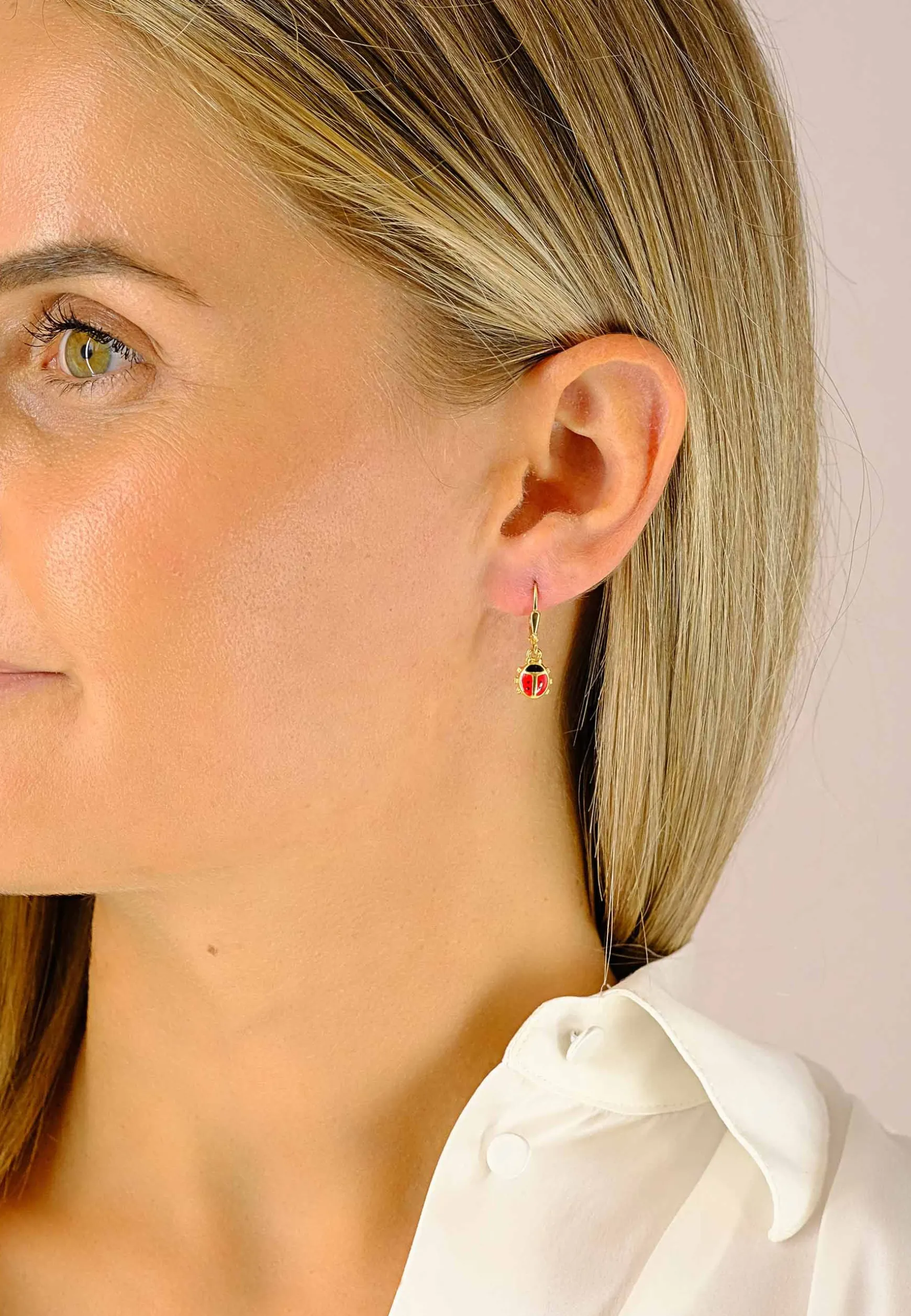 Ohrhänger mit Patentbrisuren Glückskäfer Gelbgold 750, 24x7mm