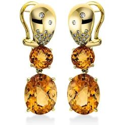Ohrringe 750/18K Gelbgold Diamant 0.22ct. Citrin 10.7ct.