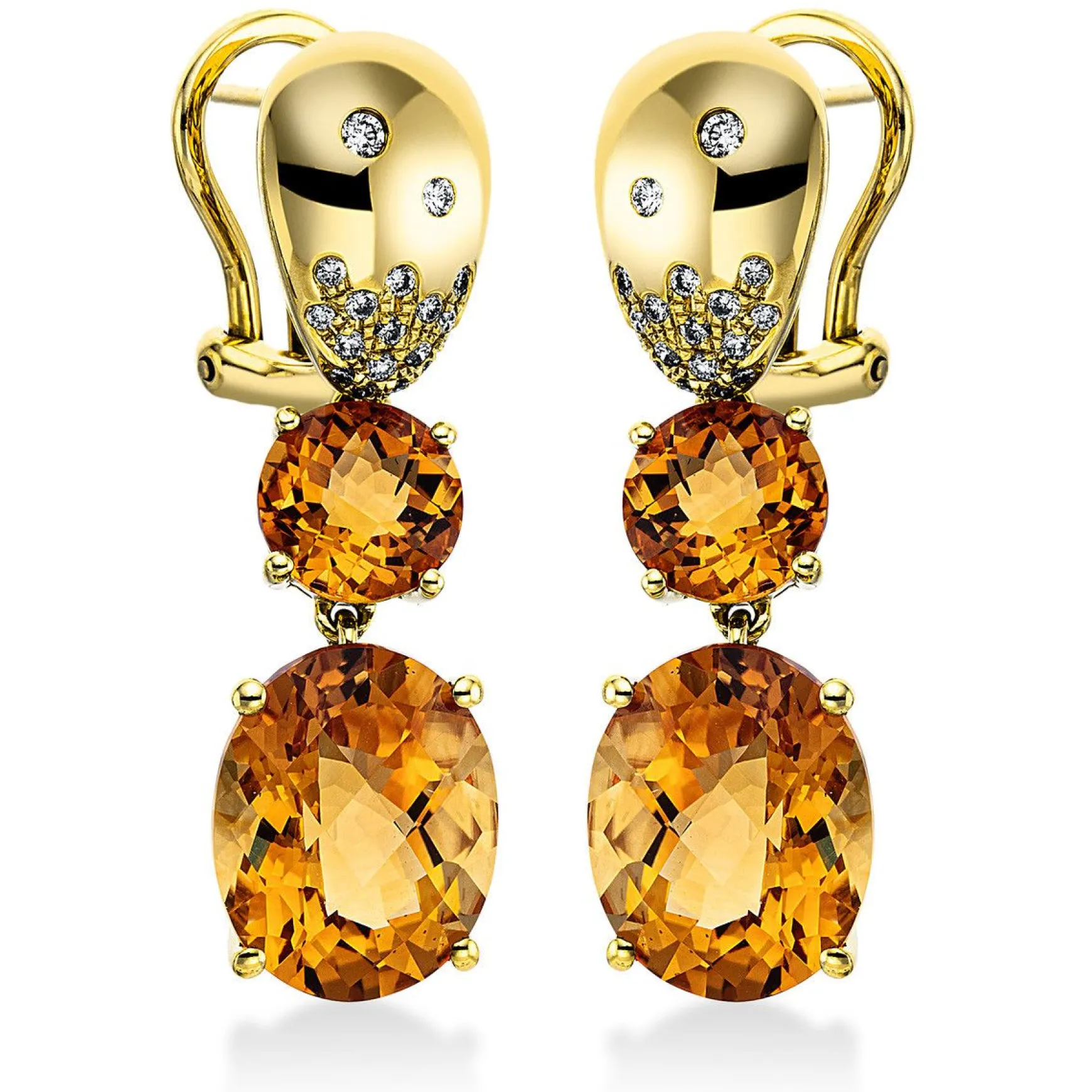 Ohrringe 750/18K Gelbgold Diamant 0.22ct. Citrin 10.7ct.
