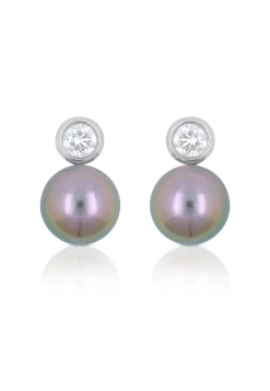 Ohrringe Weissgold 750 Tahiti Perle 9.5-10mm Brillant 0.55ct.