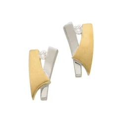 Ohrstecker Bicolor Gelb-/Weissgold 750 Diamant 0.03ct. 11x6mm