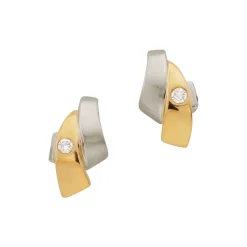 Ohrstecker Bicolor Gelb-/Weissgold 750 Diamant 0.03ct. 10x6mm