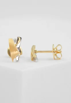 Ohrstecker Bicolor Gelb-/Weissgold 750 Diamant 0.03ct. 11x6mm