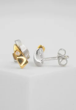 Ohrstecker Bicolor Gelb-/Weissgold 750 Diamant 0.03ct. 10x6mm