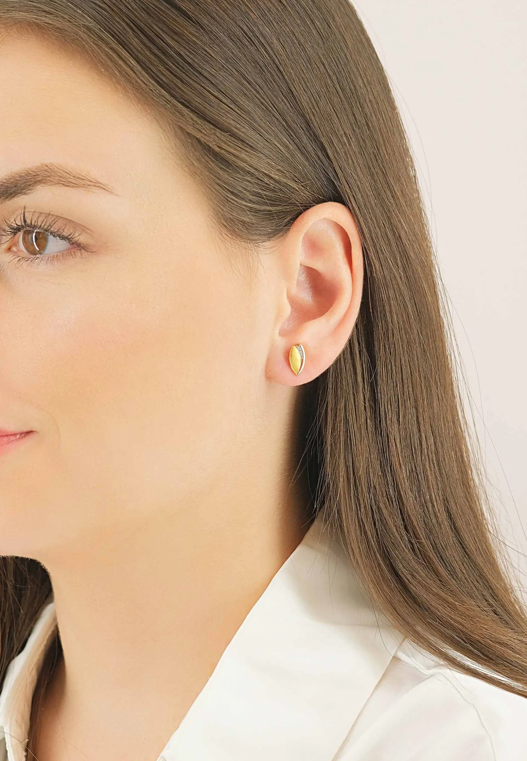 Ohrstecker Bicolor Gelb-/Weissgold 750 Diamant 0.06ct. 10x6mm