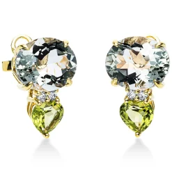 Ohrstecker 750/18K Gelbgold Diamant 0.1ct. Peridot 9ct.