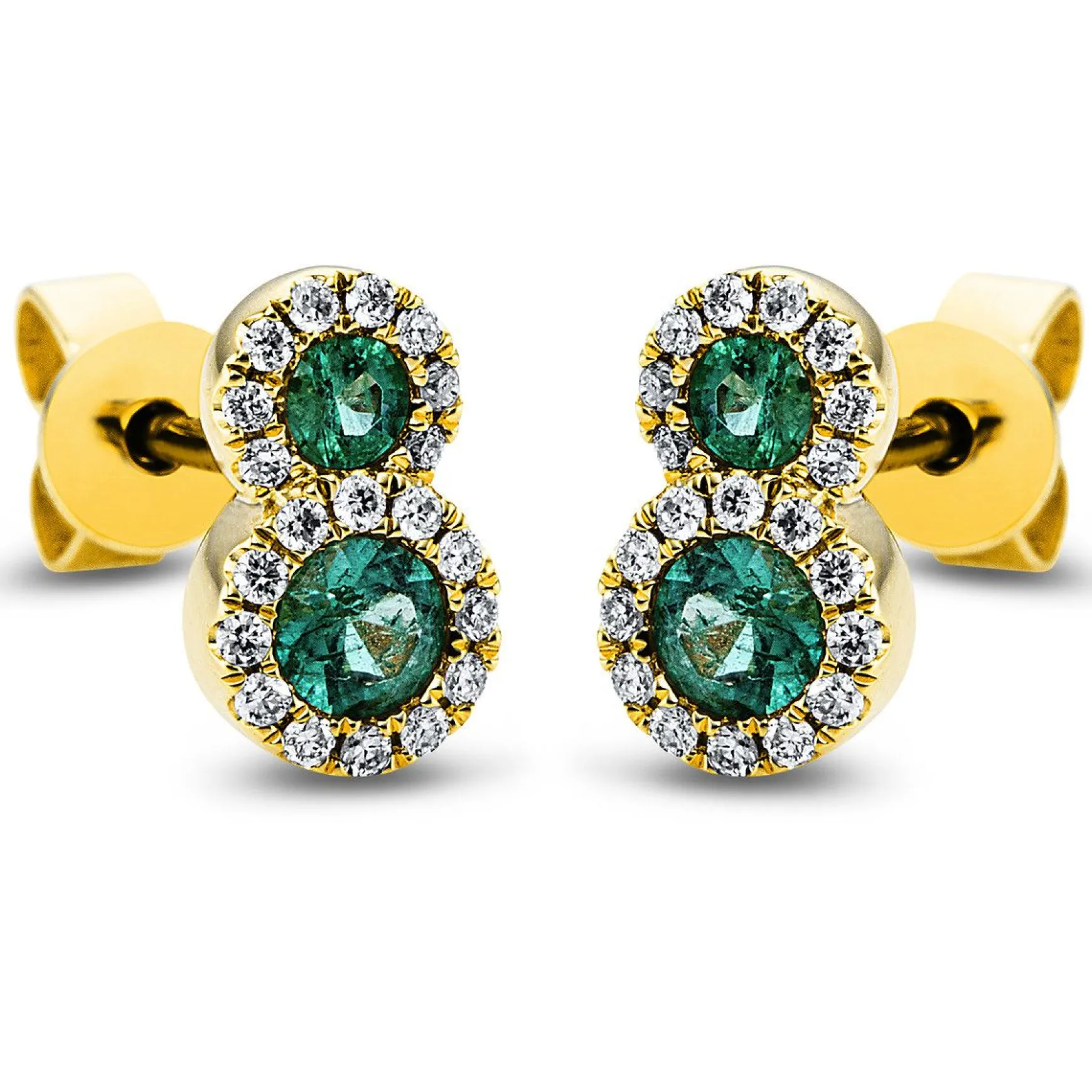 Ohrstecker 750/18K Gelbgold Diamant 0.12ct. Smaragd 0.23ct.