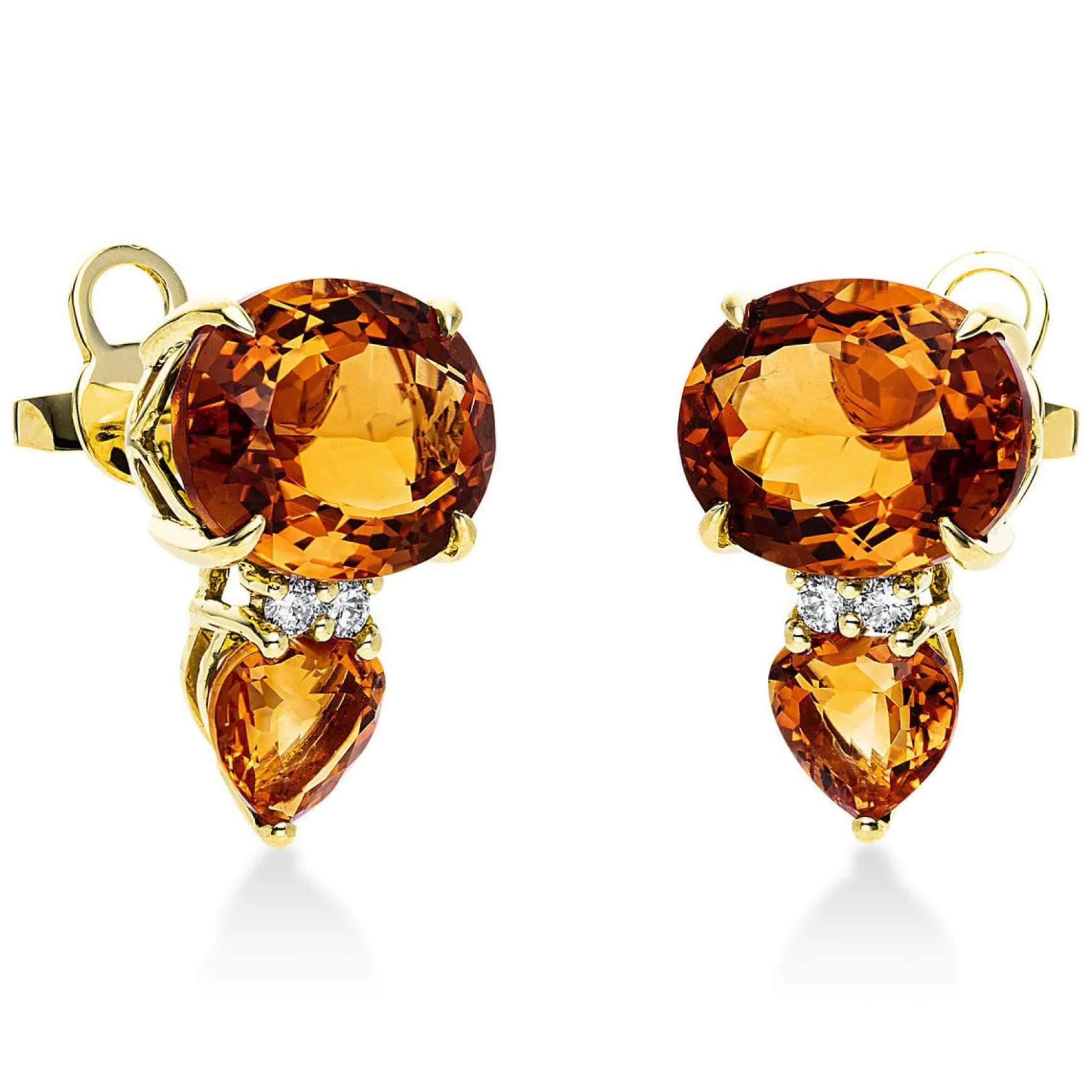 Ohrstecker 750/18K Gelbgold Diamant 0.1ct. Citrin 8.9ct.