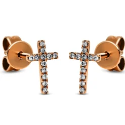 Ohrstecker 750/18K Rotgold Kreuz Diamant 0.08ct.