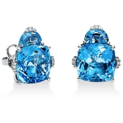 Ohrstecker 750/18K Weissgold Diamant 0.07ct. Topas 17.6ct.