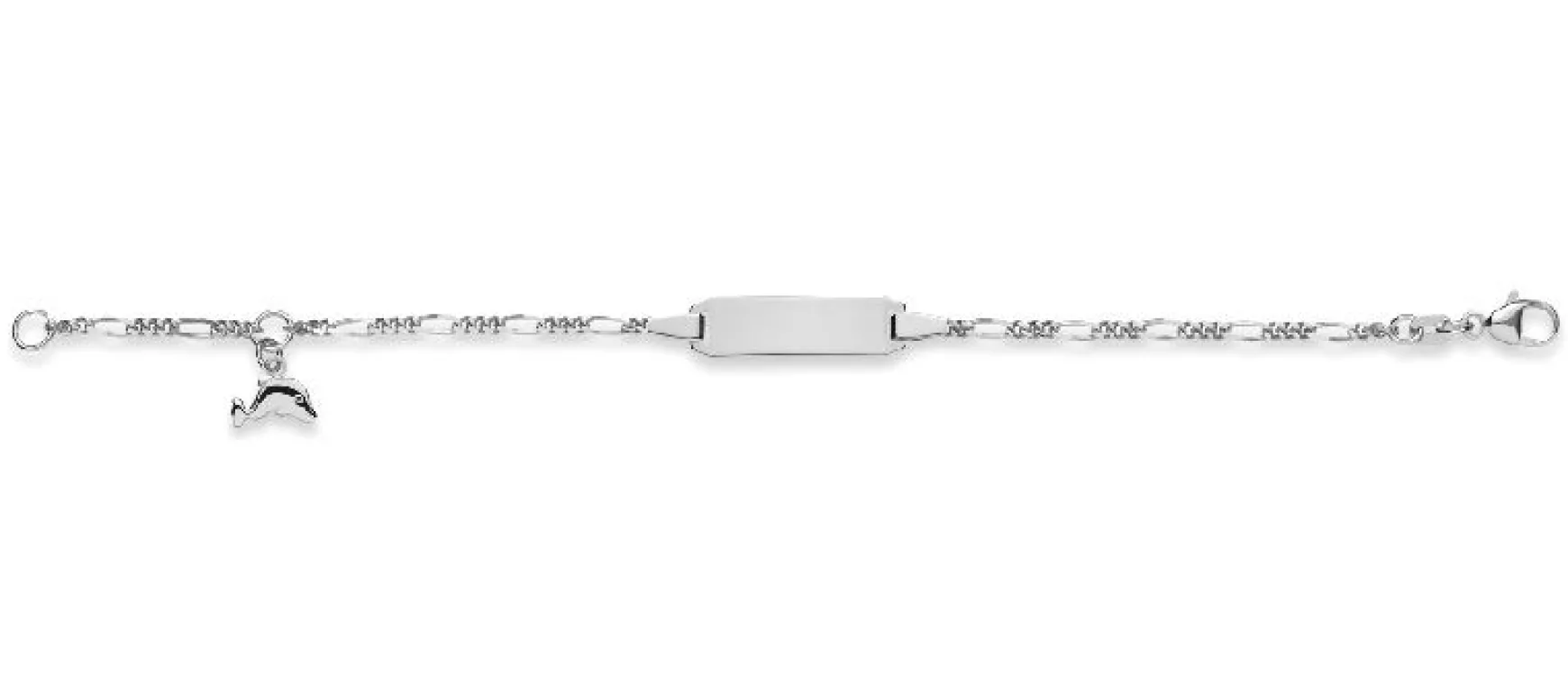 Plaketten-Armband Delphin Silber 925 Figaro, 1.7mm, 14cm