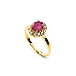 Ring Gelbgold 750 Rubin 1.10ct. Brillanten 0.40ct.
