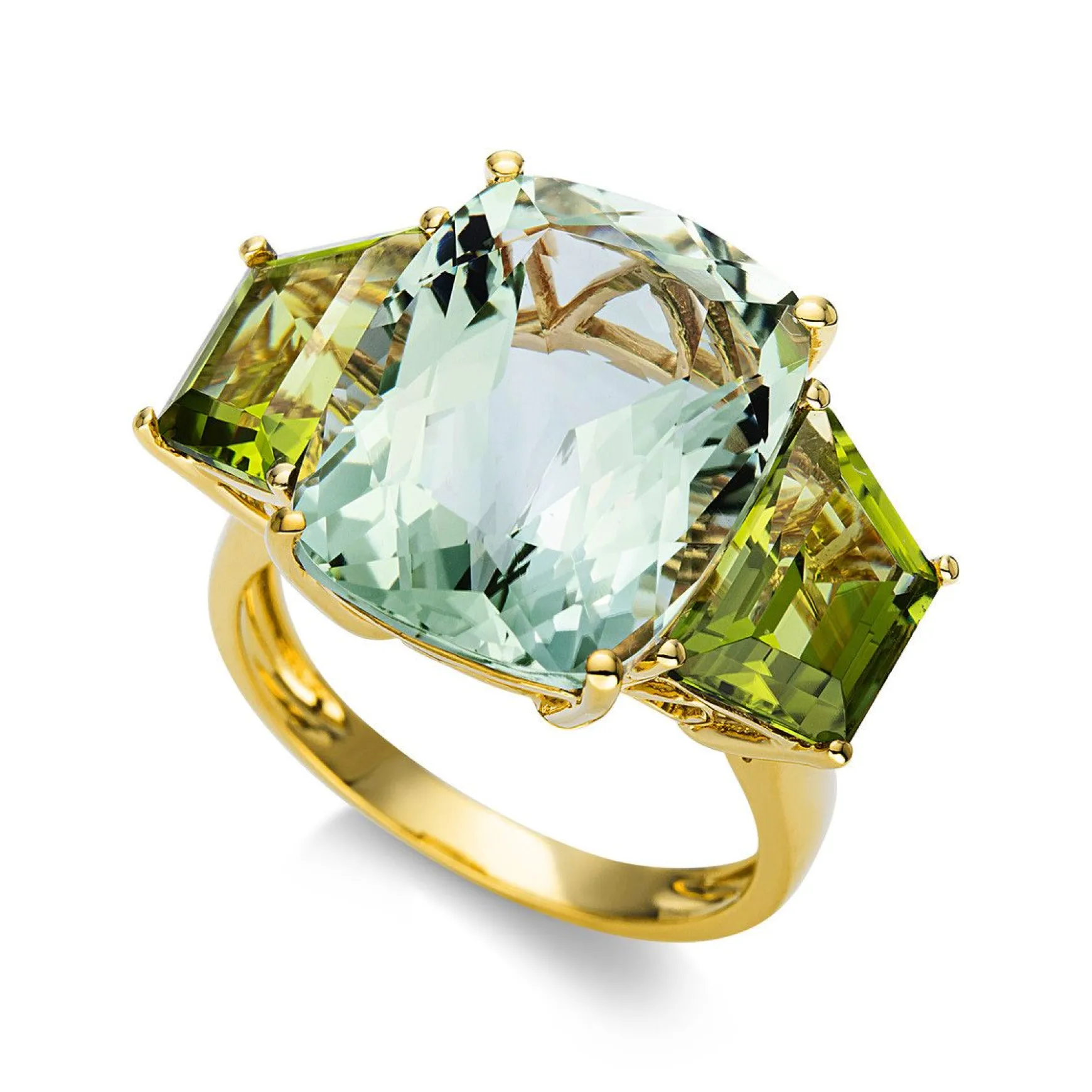 Ring 750/18K Gelbgold Amethyst 10.6ct. Peridot 4.1ct.