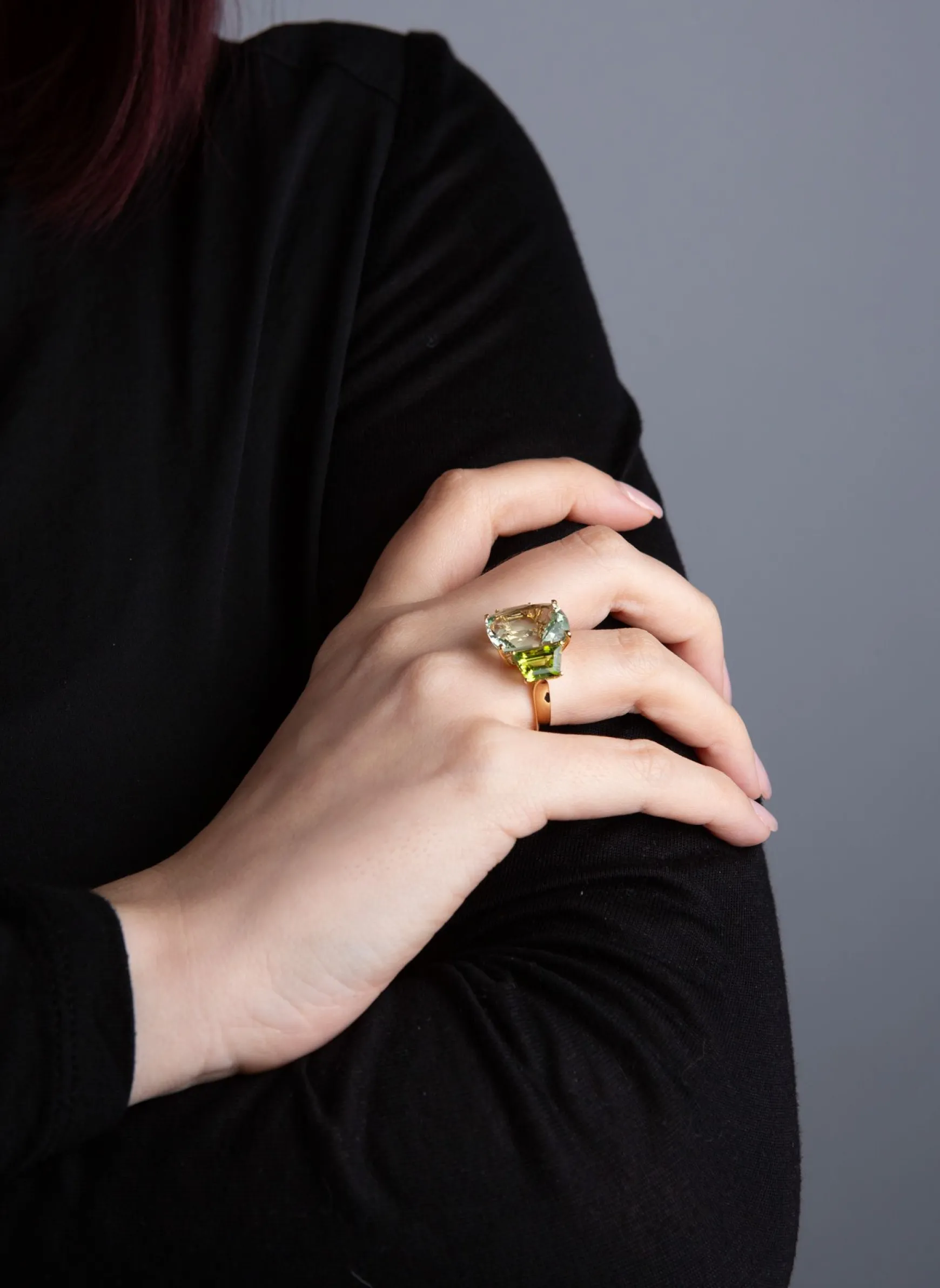 Ring 750/18K Gelbgold Amethyst 10.6ct. Peridot 4.1ct.