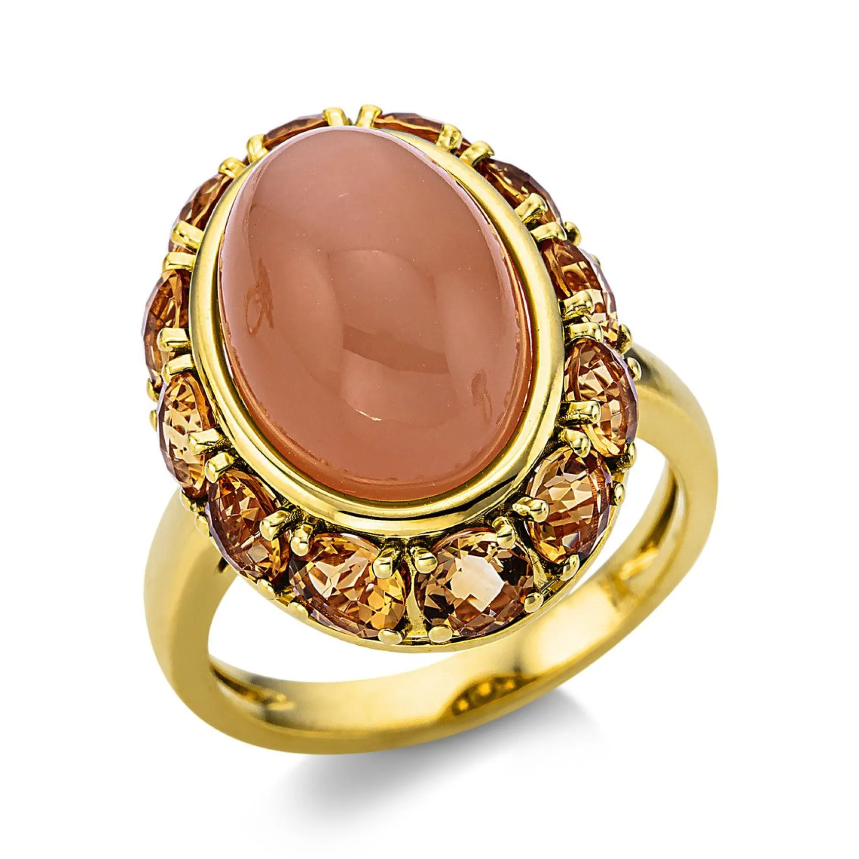 Ring 750/18K Gelbgold Citrin 3ct. Mondstein 8.3ct.