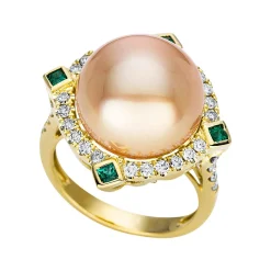 Ring 750/18K Gelbgold Diamant 0.6ct. Smaragd 0.2ct. Südsee Perle