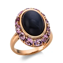 Ring 750/18K Rotgold Turmalin 3ct. Mondstein 8ct.