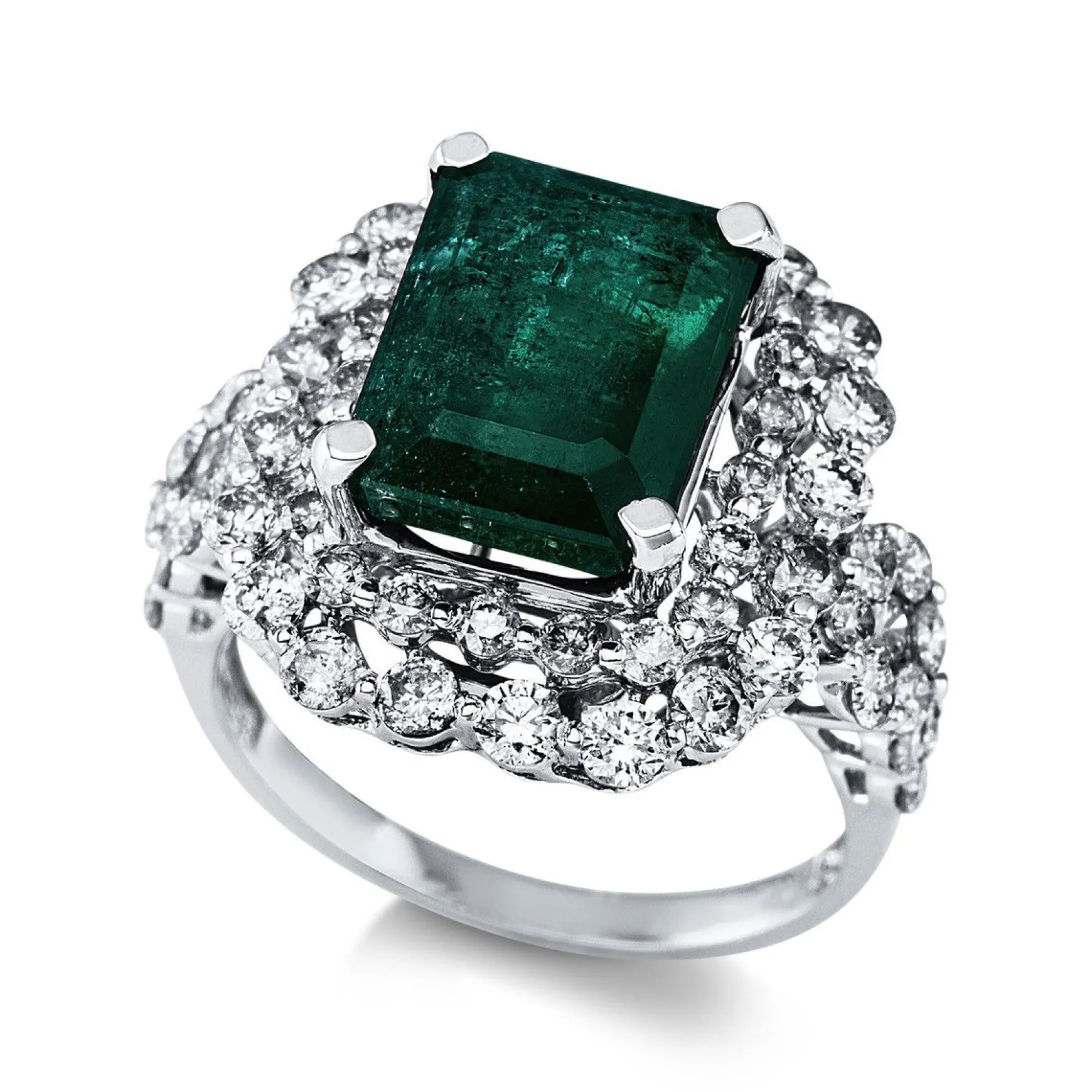 Ring 750/18K Weissgold Diamant 2.12ct. Smaragd 5.75ct.