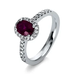 Ring 750/18K Weissgold Diamant 0.32ct. Rubin 1.13ct.