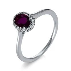 Ring 750/18K Weissgold Diamant 0.08ct. Rubin 0.65ct.