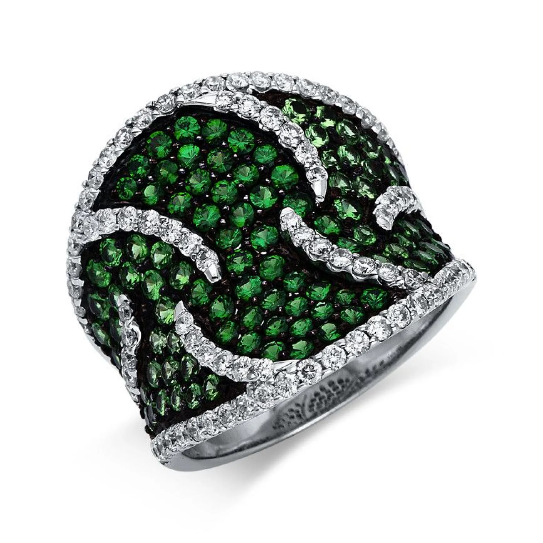 Ring 750/18K Weissgold Diamant 0.99ct. Tsavorith 1.92ct.