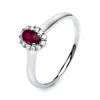 Ring 750/18K Weissgold Diamant 0.13ct. Rubin 0.34ct.