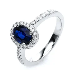 Ring 750/18K Weissgold Diamant 0.32ct. Safir 0.98ct.