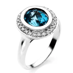 Ring 750/18K Weissgold Diamant 0.24ct. Blautopas 2.07ct.