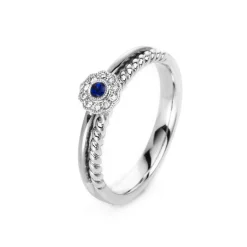 Ring 750/18K Weissgold Diamant 0.06ct. Safir 0.03ct.