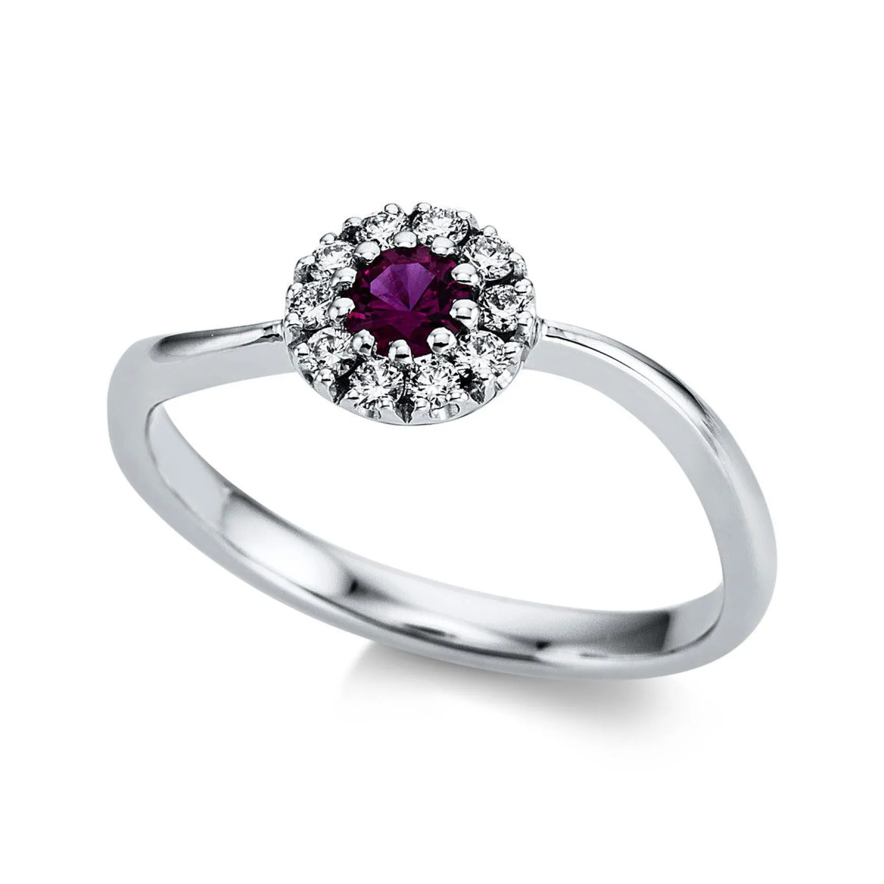 Ring 750/18K Weissgold Diamant 0.13ct. Rubin 0.18ct.