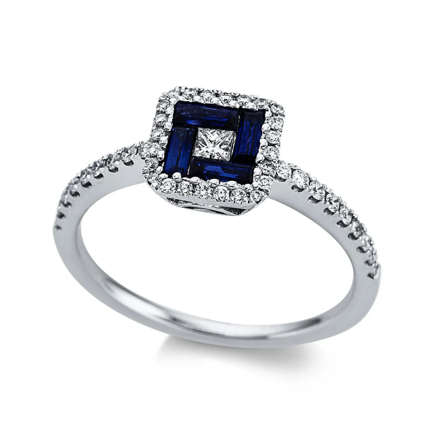 Ring 750/18K Weissgold Diamant 0.26ct. Safir 0.35ct.