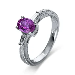 Ring 750/18K Weissgold Diamant 0.15ct. Safir 1.14ct.