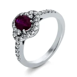 Ring 750/18K Weissgold Diamant 0.44ct. Rubin 1.02ct.
