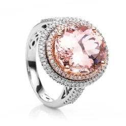 Ring 585/14K Weissgold/Rotgold Diamant 0.5ct. Morganit 7.89ct.