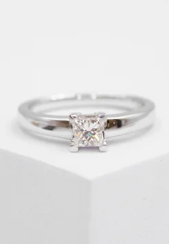 Solitaire Ring Diamant 0.47ct. Princess Weissgold 750